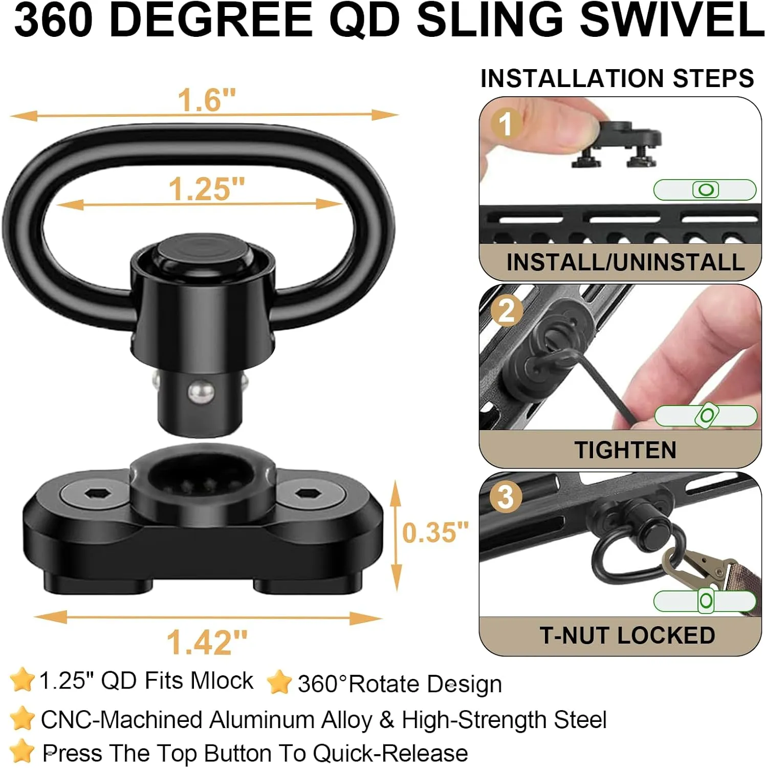 2 Point Rifle Sling, QD Swivel Quick Adjust Gun Sling with HK Hook, Soft Shoulder Padded Tactical QD Sling for Rifle, Shotgun, and Crossbow, Camera, Tool Kits, Bags, Hunting and Outdoor Sports
