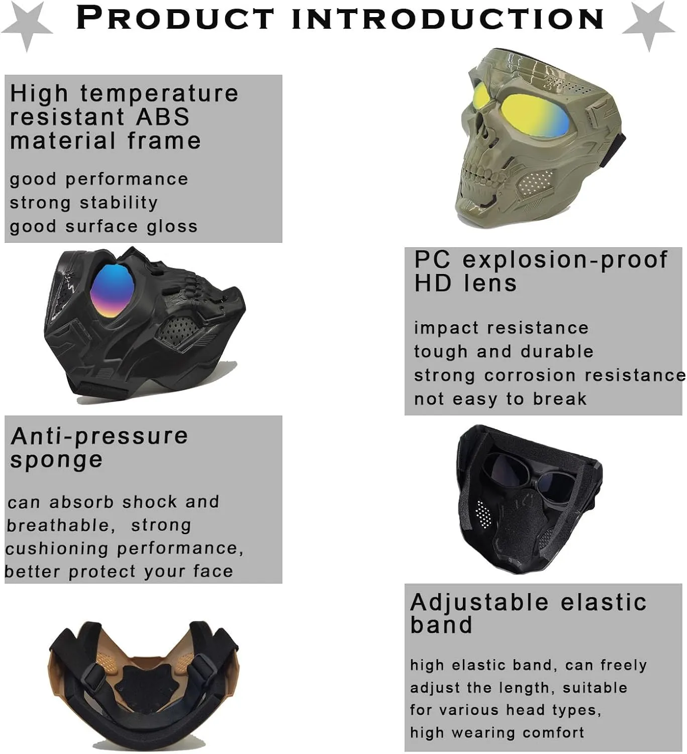 Airsoft Mask | Ghost Mask | Motorcycle Face Mask | Skull Skeleton Mask | Airsoft Tactical Gear | for Halloween Paintball Game Party and Other Outdoor Activities