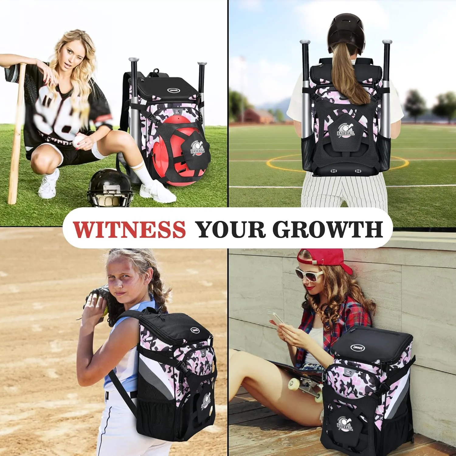 Baseball Backpack for Adult and Youth, Large Capacity Lightweight Softball Bag With Shoe Compartment and Fence Hook for TBall Bat & Equipment, Waterproof for Helmet, Gloves