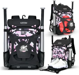 Baseball Backpack for Adult and Youth, Large Capacity Lightweight Softball Bag With Shoe Compartment and Fence Hook for TBall Bat & Equipment, Waterproof for Helmet, Gloves