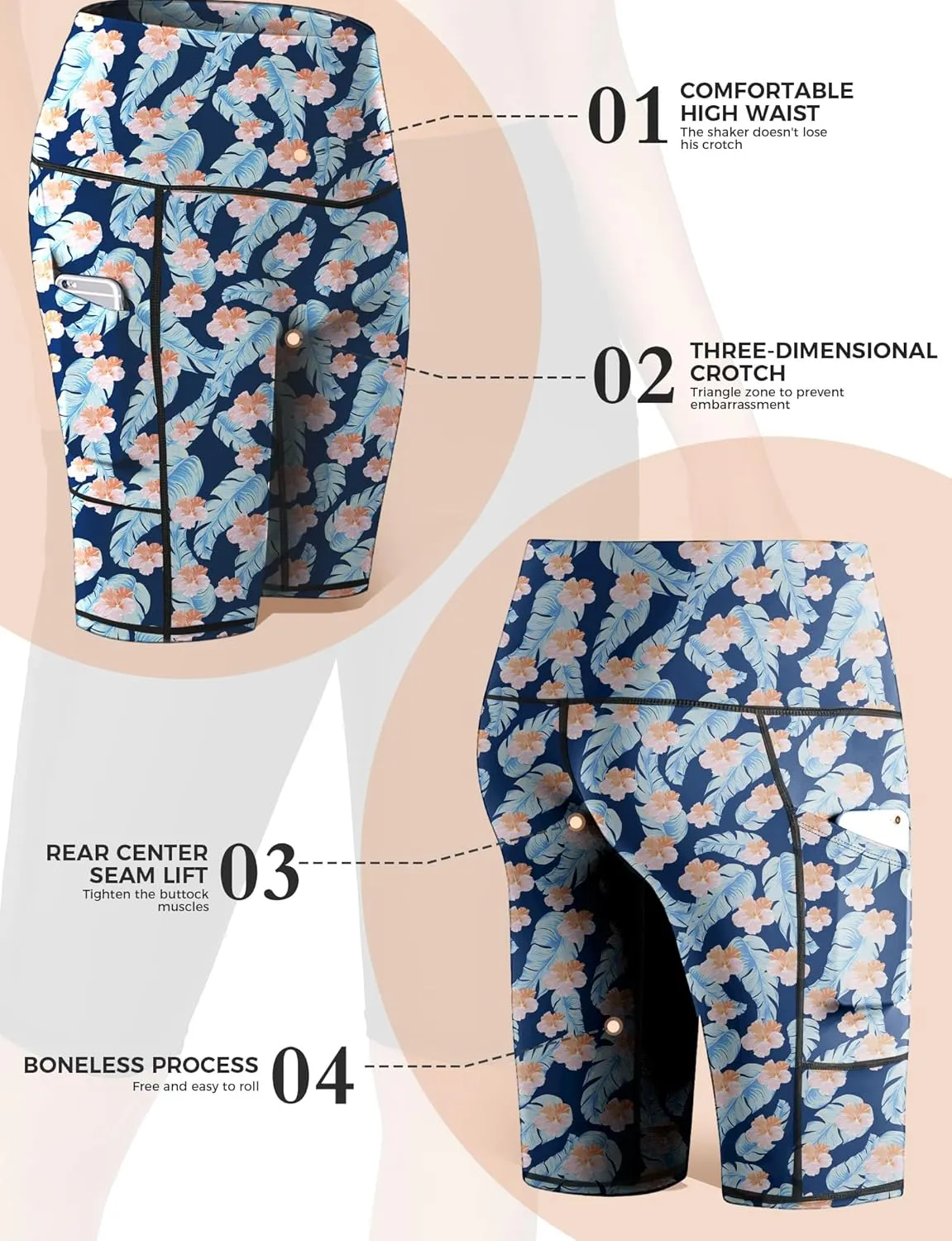 Buauty High-Waisted Women's 12" Swim Shorts with Liner UPF50  Board Shorts with Pockets Quick Dry Swimsuit Bottom