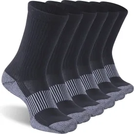 Copper Hiking Socks, Unisex Crew Cushioned Sole Arch Support Golf Running Compression Socks 6 Pairs
