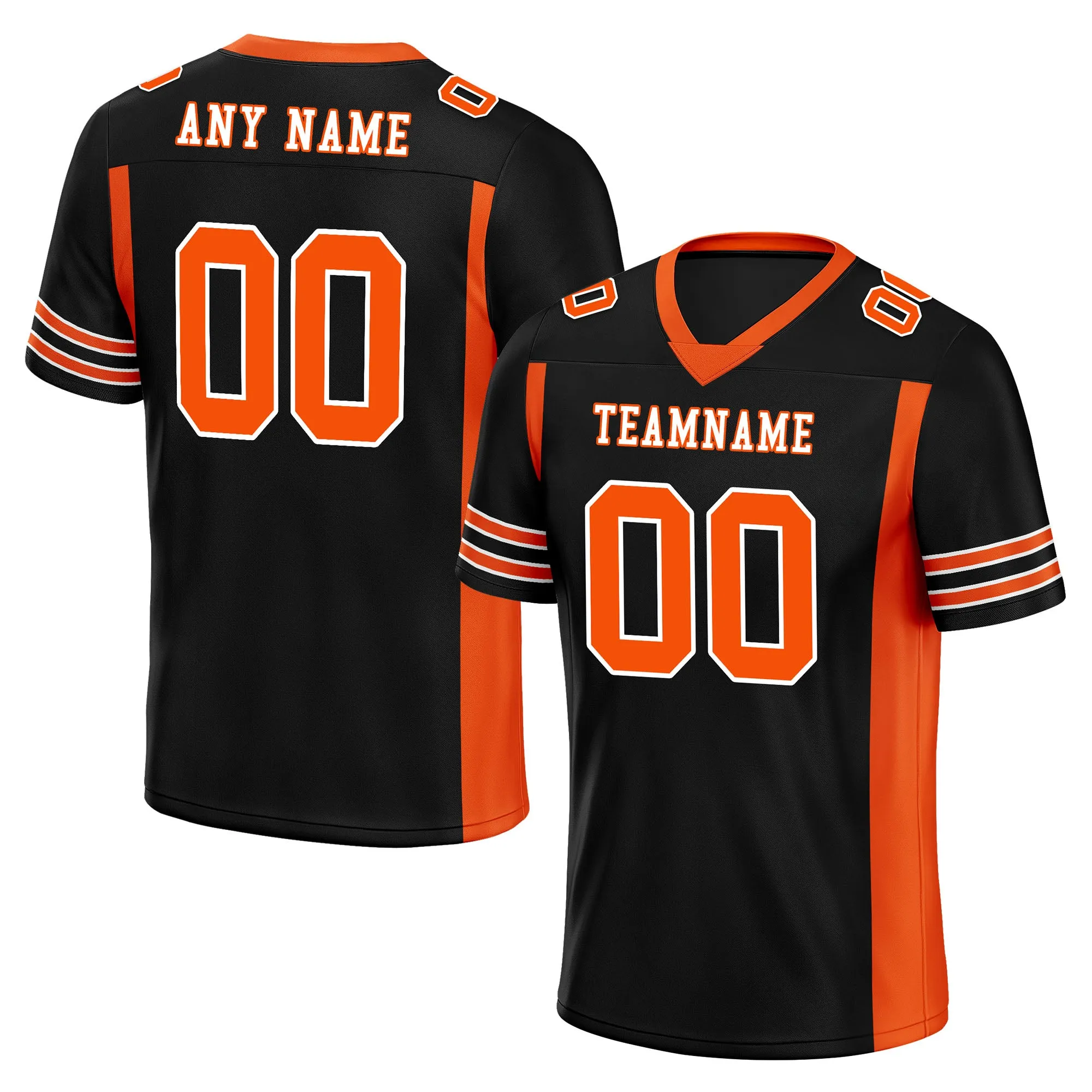 Custom Black Orange Striped Sleeves Personalized Authentic Football Jersey FBJ02-D06045