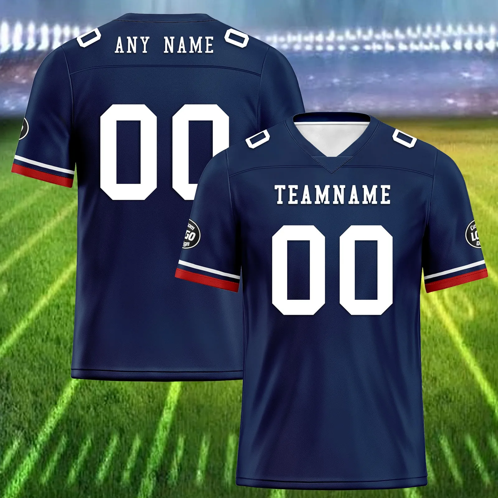 Custom Blue New England Personalized Authentic Football Jersey FBJ02-D020263-26