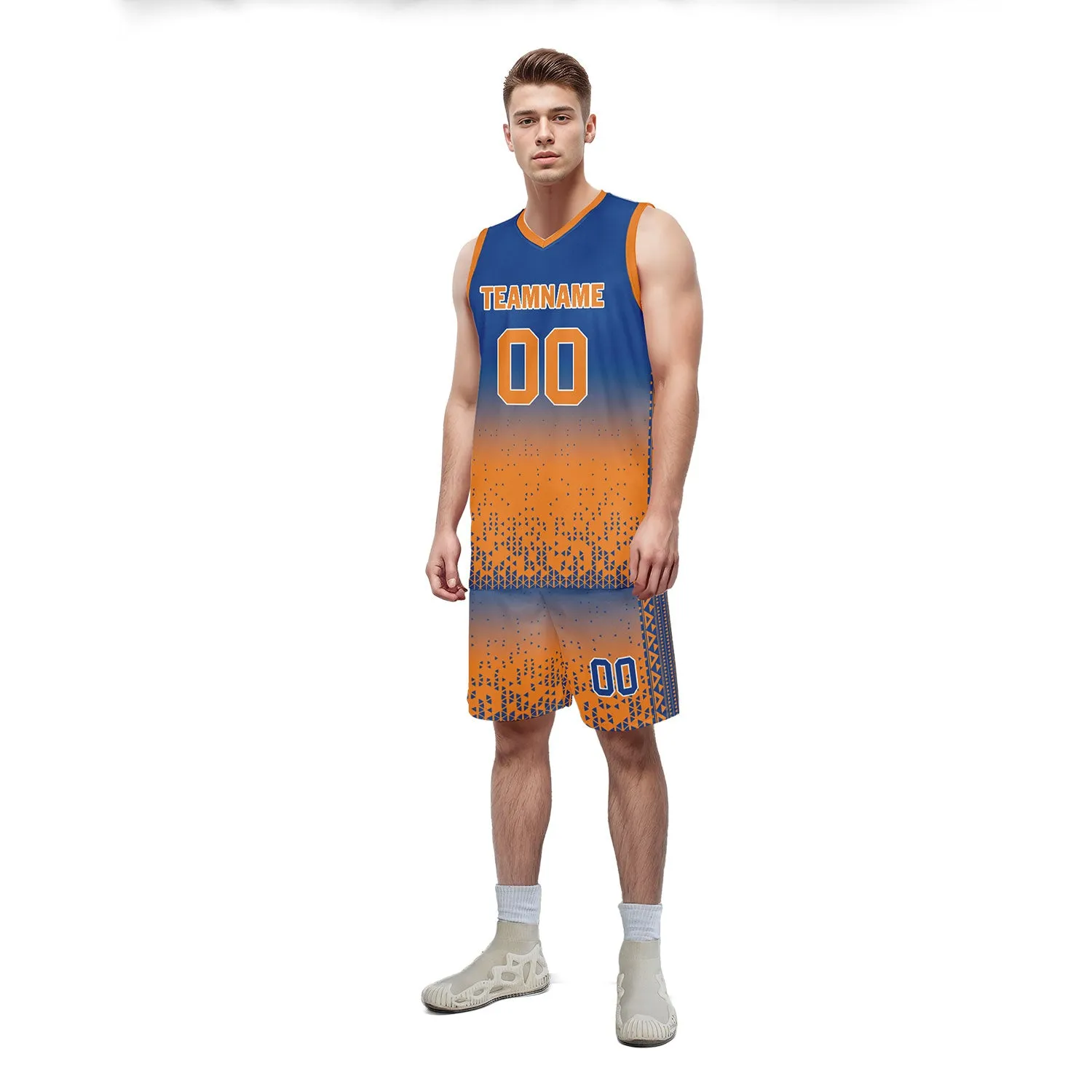 Custom Blue Orange Fade Fashion Sports Uniform Basketball Jersey BBJ01-D020102-3