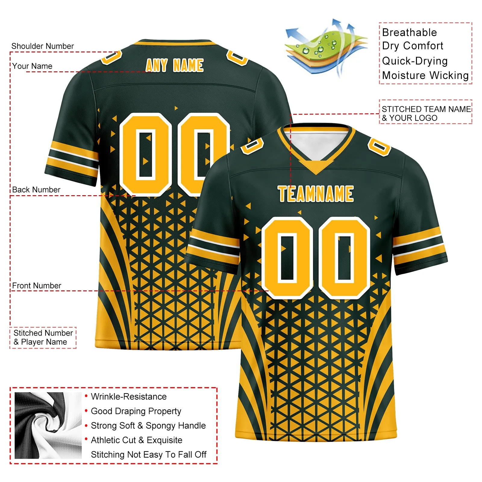 Custom Green Yellow Wisconsin Personalized Authentic Football Jersey FBJ02-D023033-13