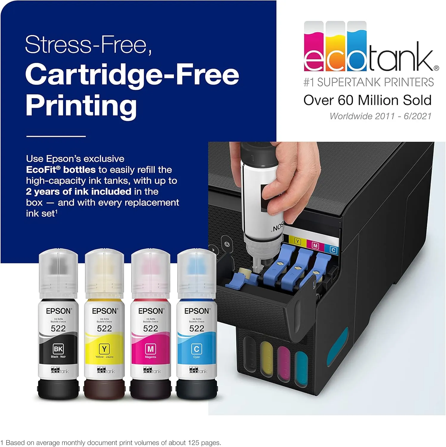 Epson EcoTank ET-2800 Wireless Color All-in-One Cartridge-Free Supertank Printer with Scan and Copy  The Ideal Basic Home Printer - Black, Medium