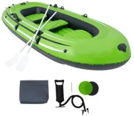 Happybuy 5-Person Inflatable Fishing Boat, Strong PVC Raft with 1100 lb Capacity, Includes Aluminum Oars, High-Output Pump & 2 Seats