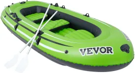 Inflatable Boat, 3-Person Inflatable Fishing Boat, Strong PVC Portable Boat Raft Kayak,45.6"Aluminum Oars,High-Output Pump,Fishing Rod Holders,and 2 Seats,1100lb Capacity compatible with Adults, Kids