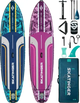Leafy Purple & Blue Bundle11'6"x35" Super Wide Inflatable Stand Up Paddle Boards, All Accessories2, 100L Backpack, Shoulder Strap, US Center fin, 2-Action Pump