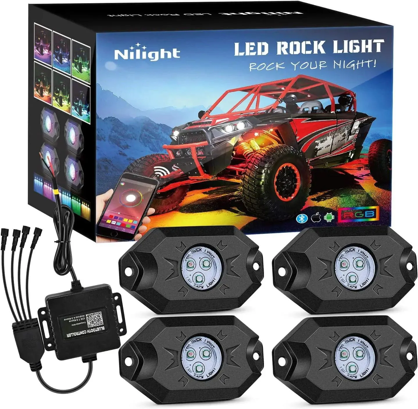 LED RGB Rock Lights Bluetooth Underglow Multicolor Neon (8 Pods)