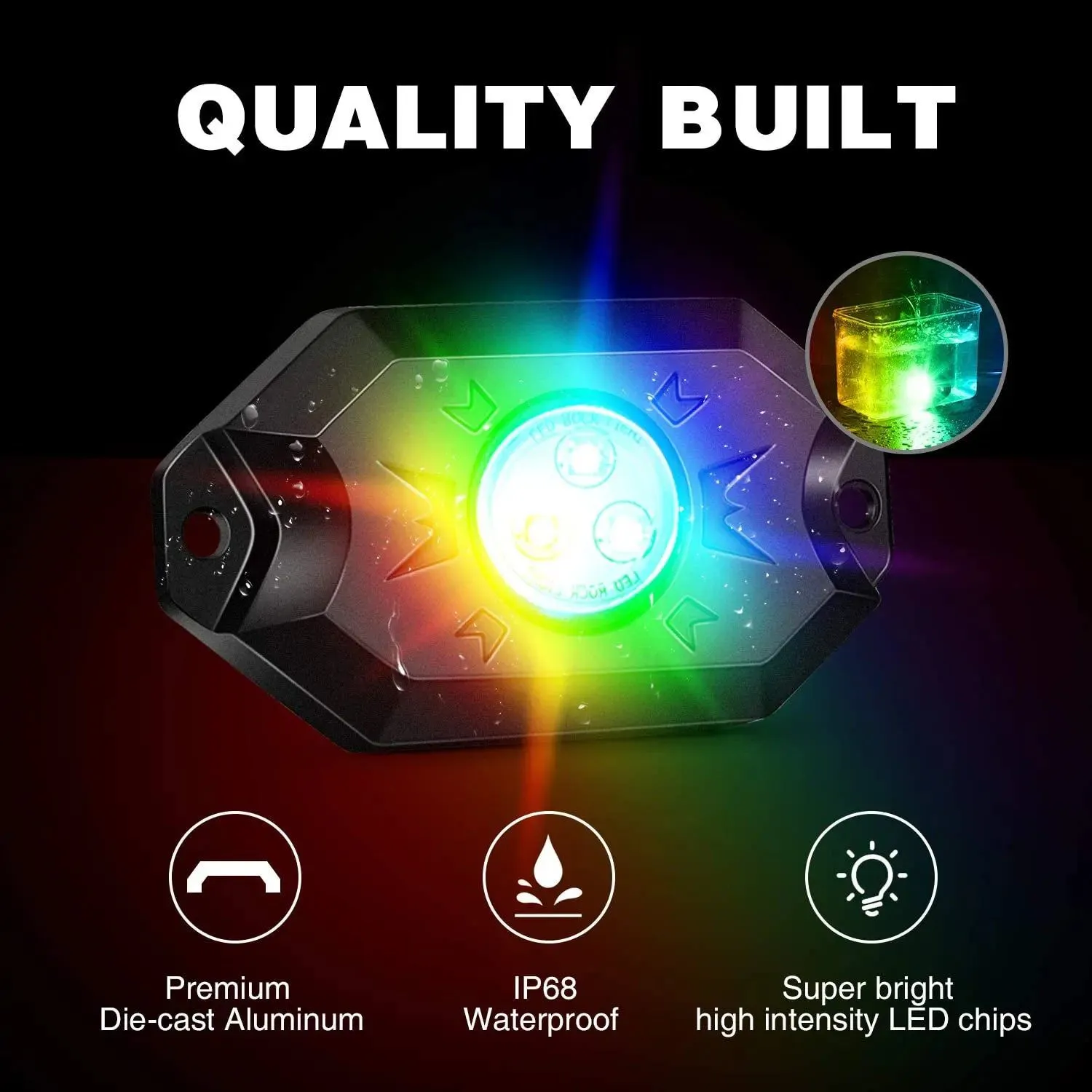 LED RGB Rock Lights Bluetooth Underglow Multicolor Neon (8 Pods)