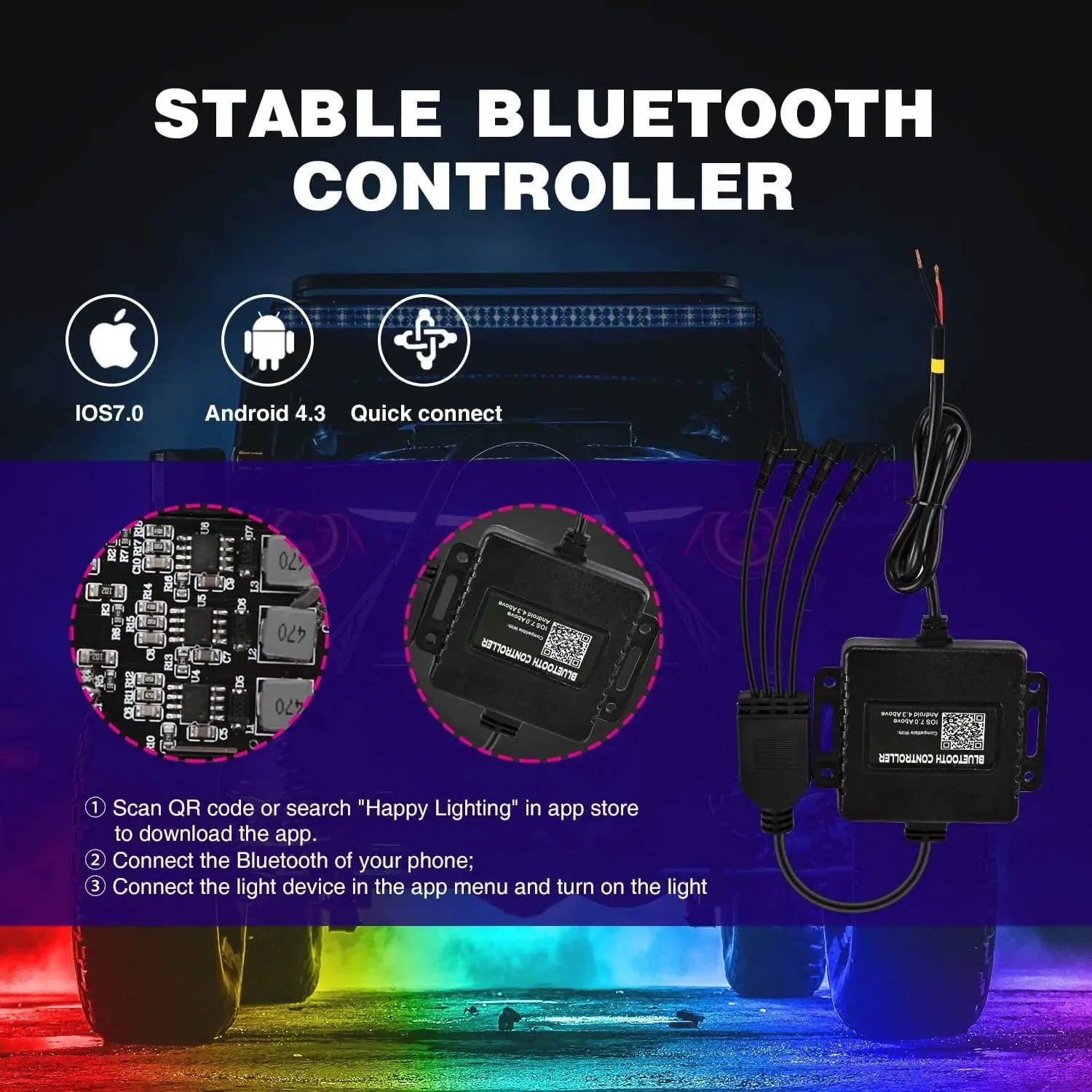 LED RGB Rock Lights Bluetooth Underglow Multicolor Neon (8 Pods)