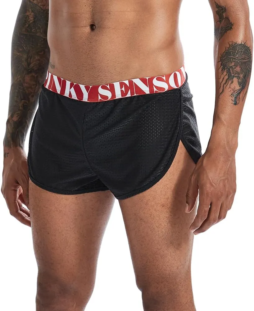 Men's Split Side Running Shorts Board Boxers Underwear Sleep Shorts