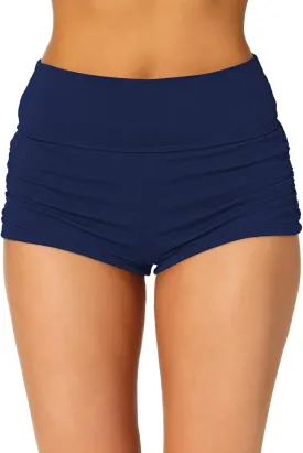 Pink Queen Women's High Waisted Swim Bottoms Bathing Suit Board Shorts Ruched Tummy Control Swimsuit Bottom