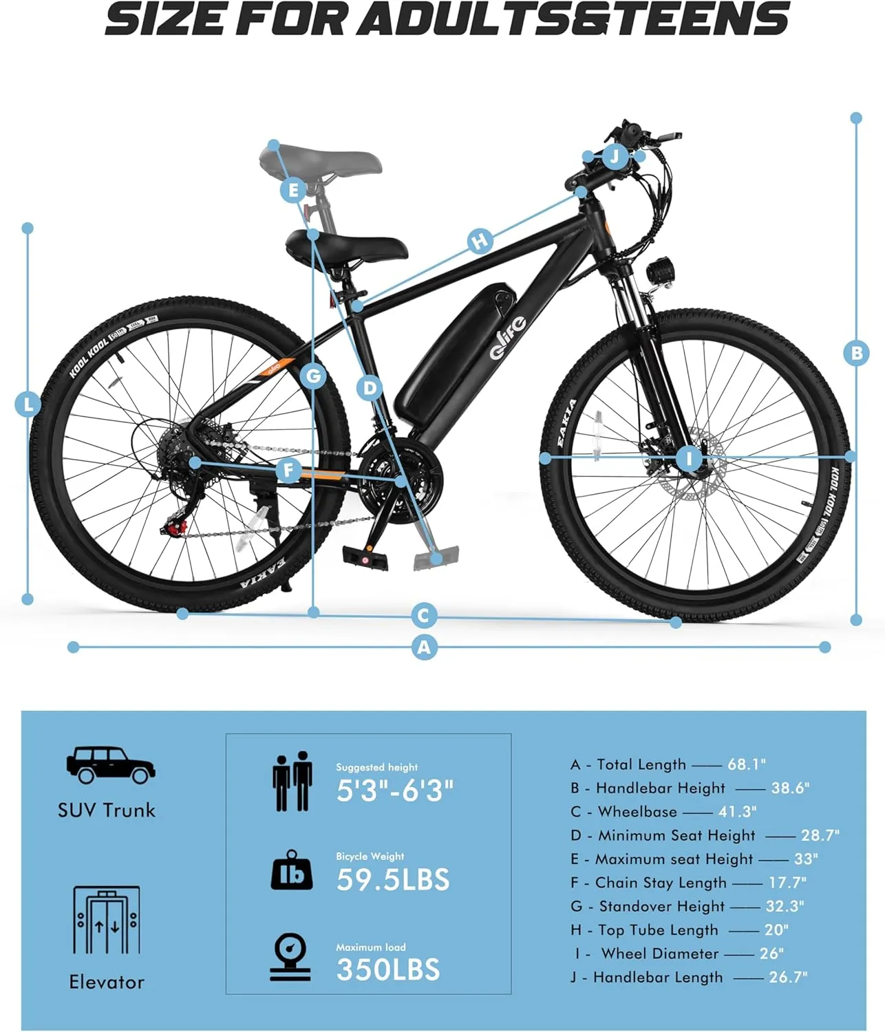 Racer Electric Bike for Adults - 21-Speed Mountain Lightweight Ebike with Peak 750W 22MPH Brushless Motor, 375Wh Removable Battery, 26X2.1 Tire Step Over E-MTB, Up to 40 Miles