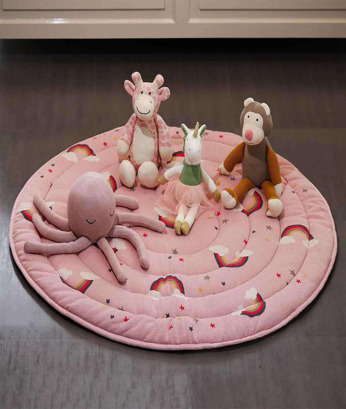 Rainbow - Bubblegum Pink Knitted Quilted Playmat for Babies