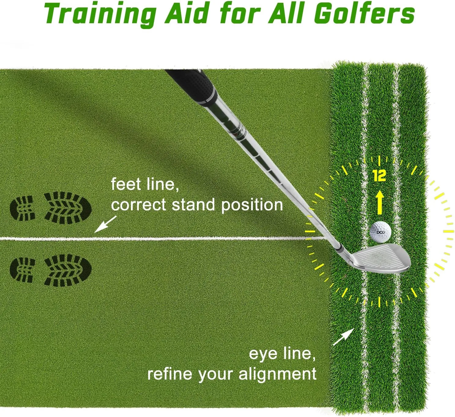 Real Feel 5x4ft Golf Hitting Mat  Large Dual Turf, Alignment & Angle of Approach Aid, Golf Mat Practice Outdoor & Indoor, Driving Chipping Putting,Golf Training Swing Mat,Gift for Men Dad Golfer