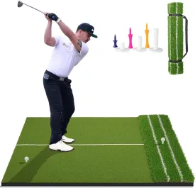 Real Feel 5x4ft Golf Hitting Mat  Large Dual Turf, Alignment & Angle of Approach Aid, Golf Mat Practice Outdoor & Indoor, Driving Chipping Putting,Golf Training Swing Mat,Gift for Men Dad Golfer