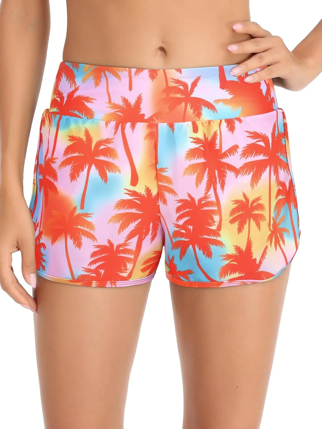 RELLECIGA Women's Board Shorts High Waisted Tummy Control Built-in Swim Shorts