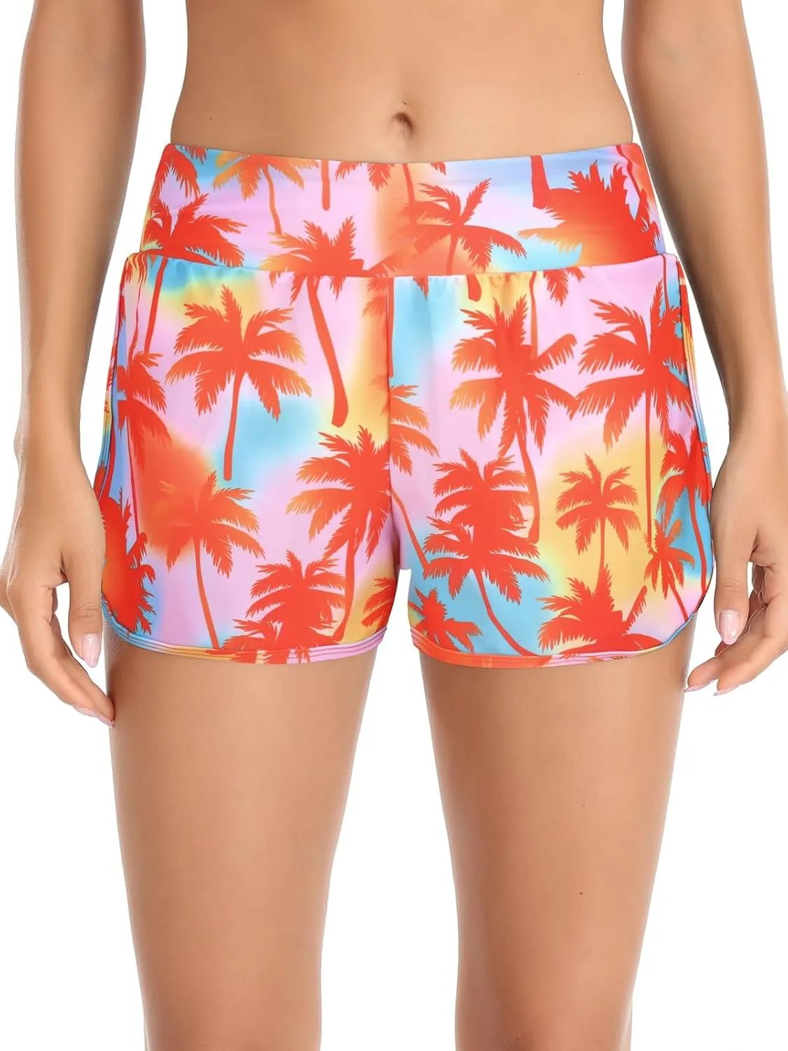 RELLECIGA Women's Board Shorts High Waisted Tummy Control Built-in Swim Shorts