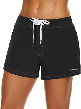 Rocorose Women's Board Shorts Quick Dry Elastic Waist Swim Shorts Surf Swimwear with Pocket and Liner