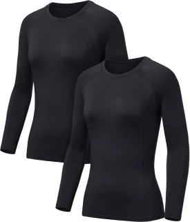 TSLA Women's Thermal Long Sleeve Tops, Mock Turtle & Crew Neck Shirts, Fleece Lined Compression Base Layer