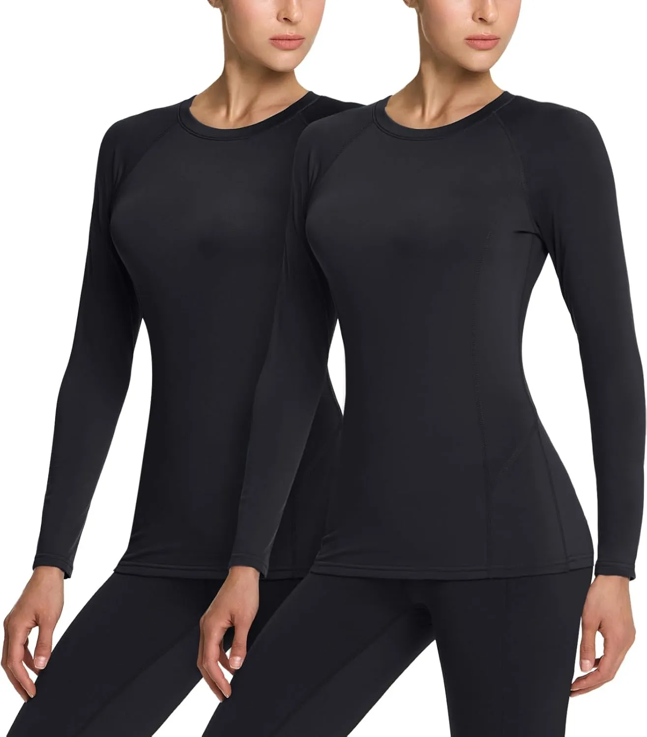 TSLA Women's Thermal Long Sleeve Tops, Mock Turtle & Crew Neck Shirts, Fleece Lined Compression Base Layer