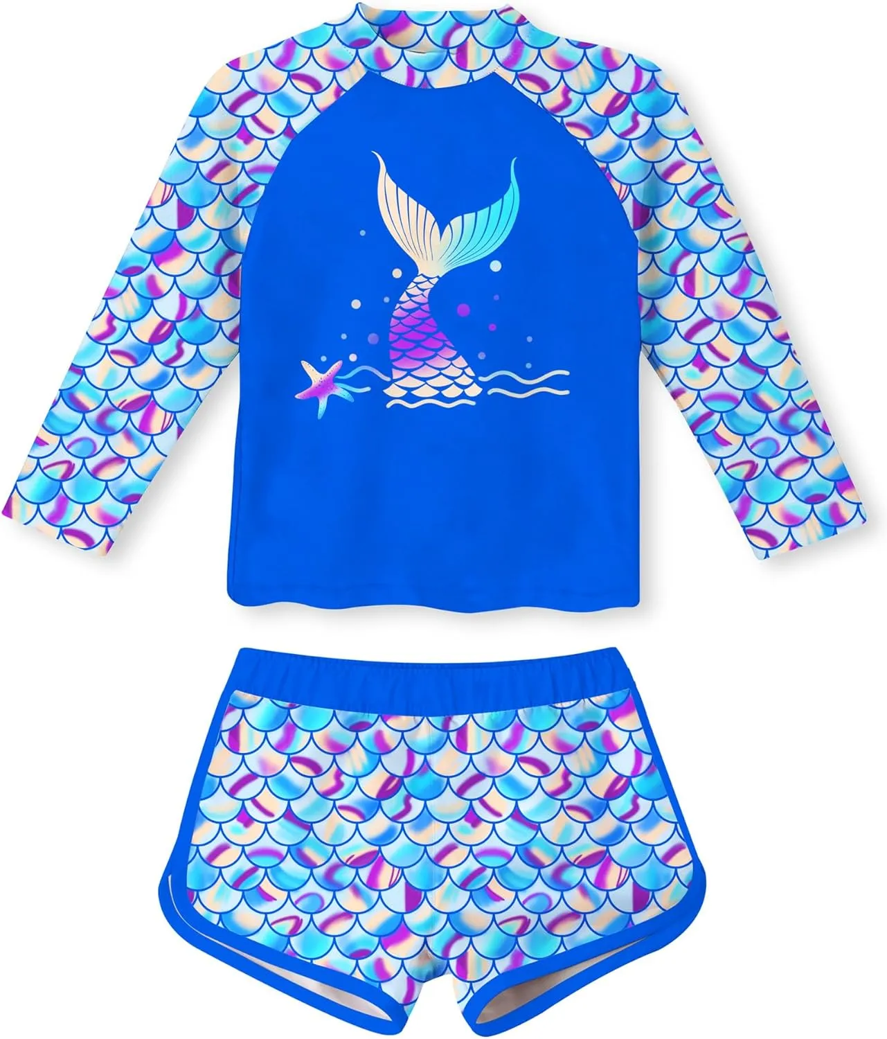 Vogseek 4-10T Girls Rashguard 2 Pieces Long Sleeve Swimsuit Swimwear with Shorts