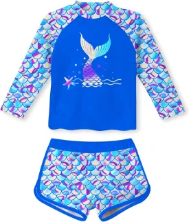 Vogseek 4-10T Girls Rashguard 2 Pieces Long Sleeve Swimsuit Swimwear with Shorts