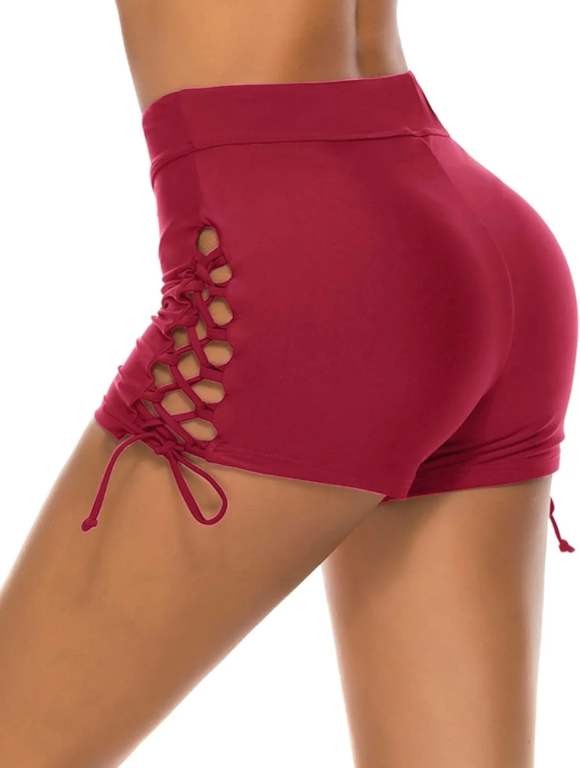 Women's Swim Shorts High Waisted Bathing Suit Bottoms Adjustable Tie Swimwear Boy Short Swimsuit Board Shorts
