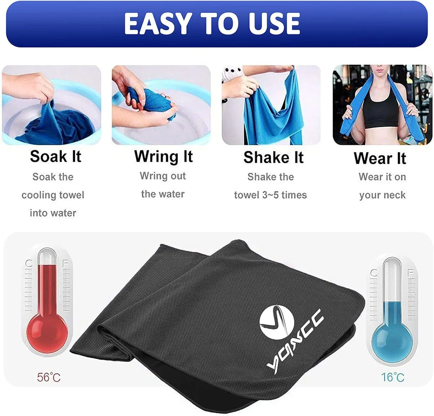 YQXCC 4 Pack Cooling Towels (40"x12") Cool Towel, Cold Towel, Microfiber Soft Breathable Chilly Ice Towel for Sport, Yoga, Golf, Gym, Camping, Running, Fitness, Workout & More Activities